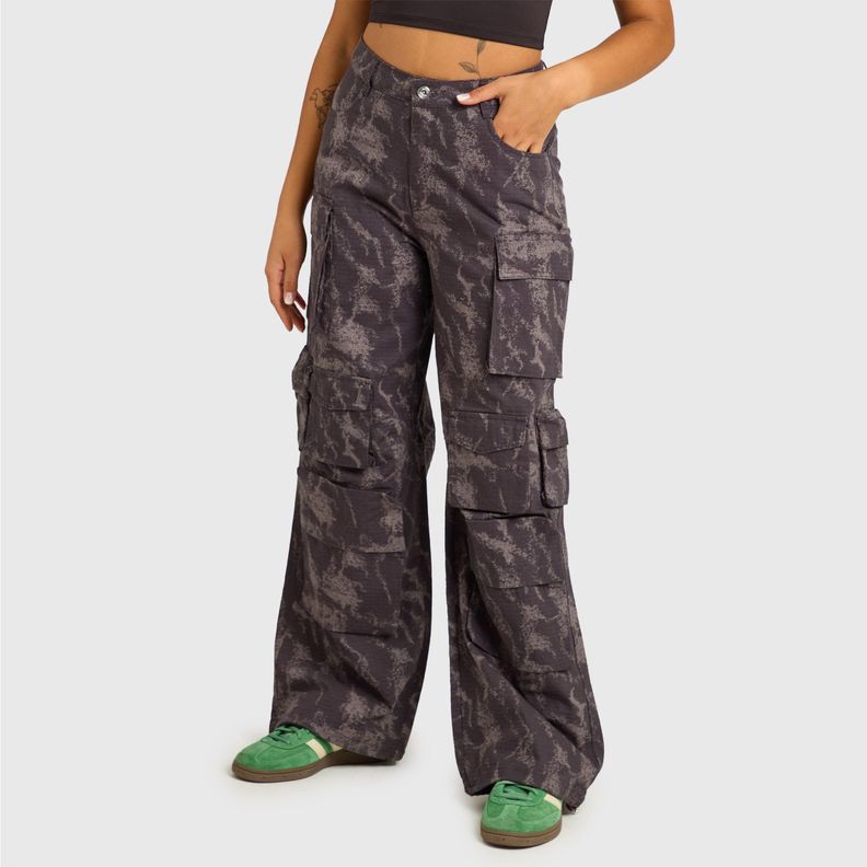 Pantalón Mujer Cargo Full Manchado Gris Fashion's Park-1