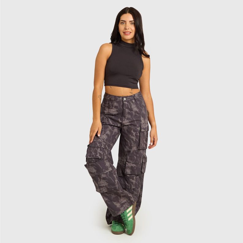 Pantalón Mujer Cargo Full Manchado Gris Fashion's Park-3