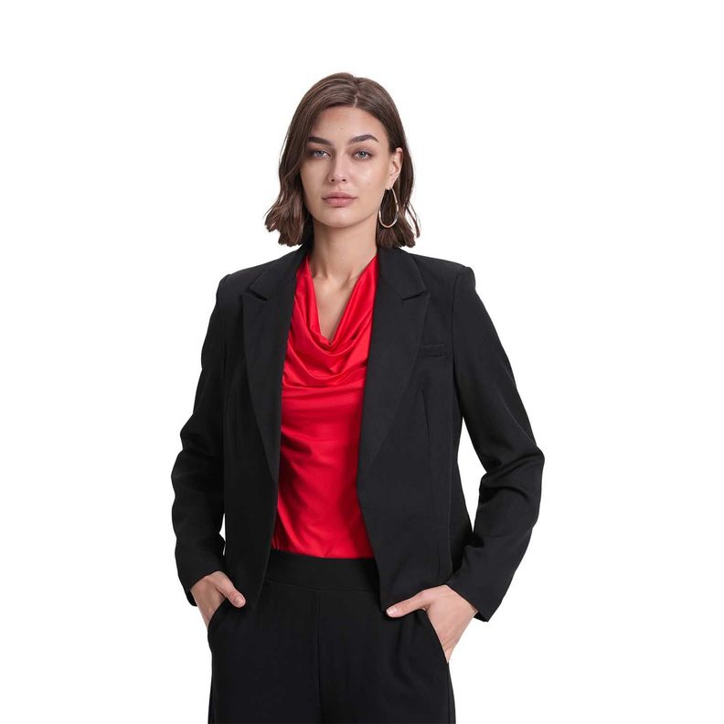 Blazer Mujer De Tope Liso Negro Fashion's Park-0