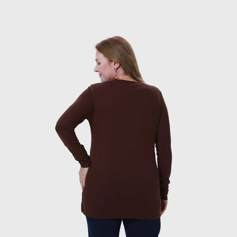 Polera Mujer Cuello V Rib Cafe Oscuro Fashion's Park-2
