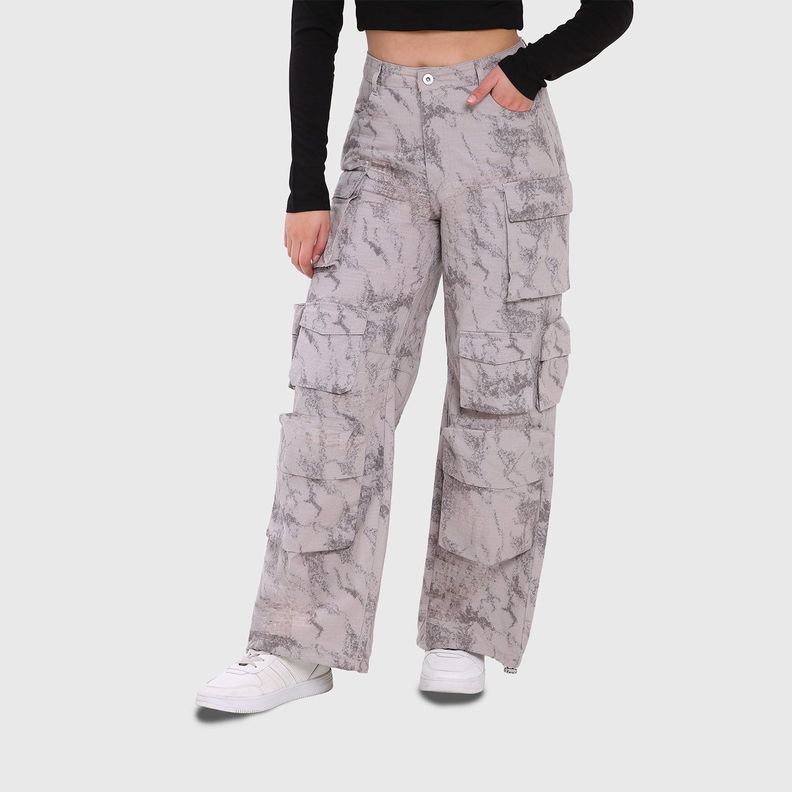 Pantalón Mujer Cargo Full Manchado Gris Claro Fashion's Park-1