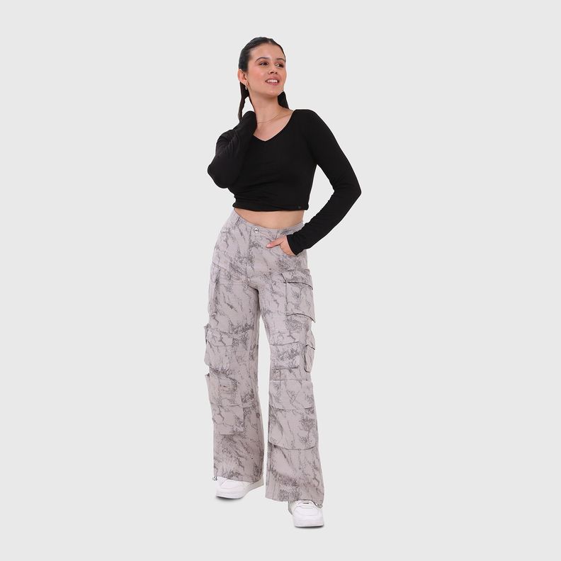 Pantalón Mujer Cargo Full Manchado Gris Claro Fashion's Park-3