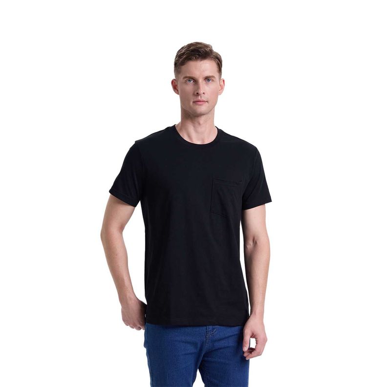 Polera Hombre Básica Con Bolsillo Negro I Fashion's Park-0