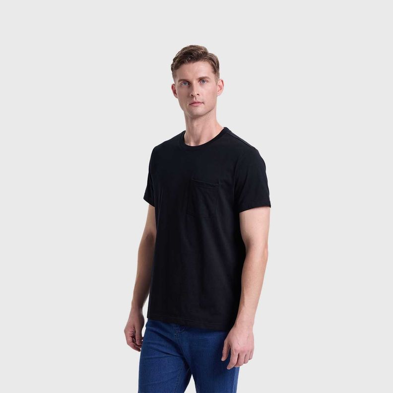 Polera Hombre Básica Con Bolsillo Negro I Fashion's Park-1