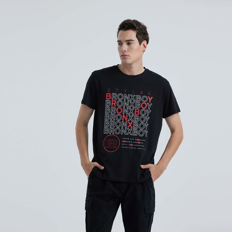 Polera Hombre Estampada Negro-0