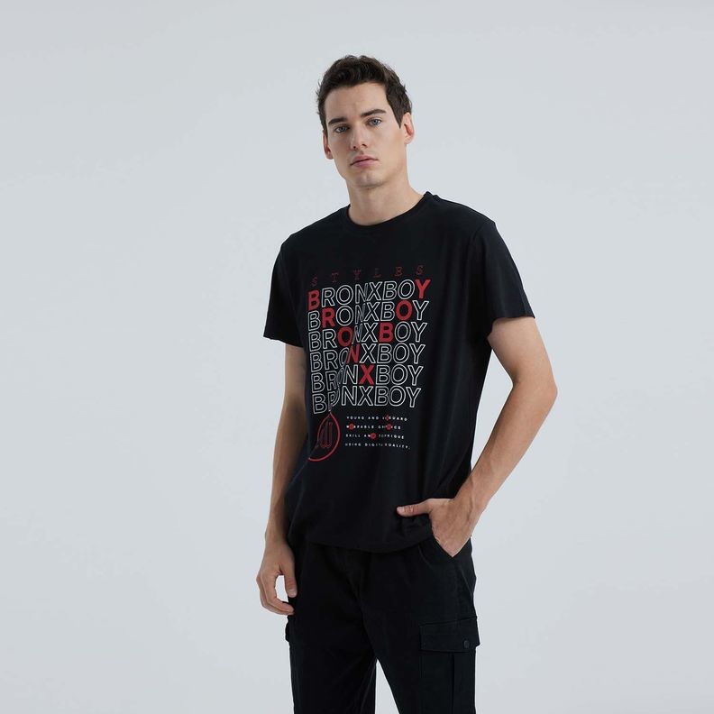 Polera Hombre Estampada Negro-1