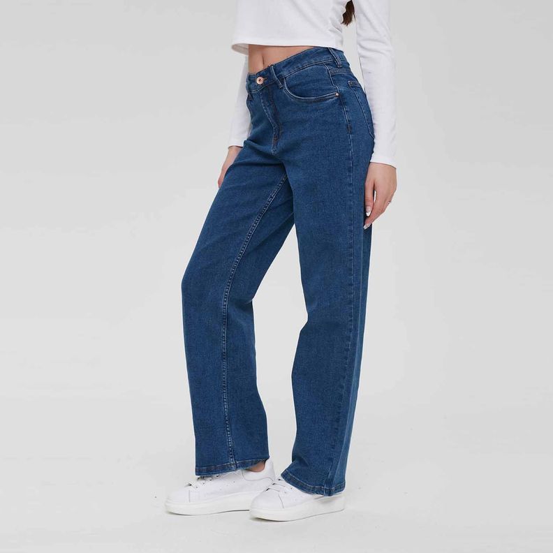 Jeans Mujer Wide Leg Wide Leg Azul-1