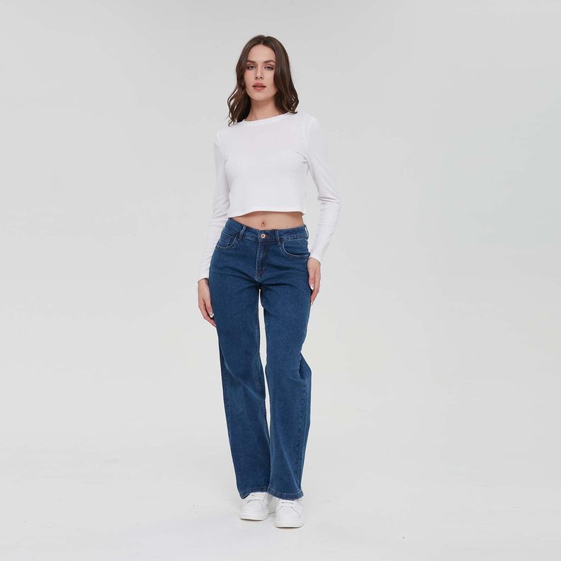 Jeans Mujer Wide Leg Wide Leg Azul-3