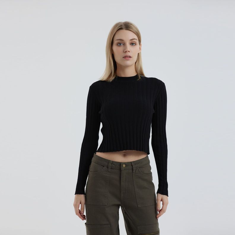 Sweater Liso Negro Mujer-0