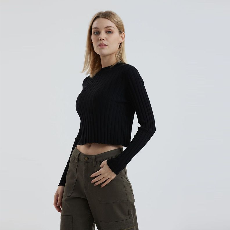 Sweater Liso Negro Mujer-1