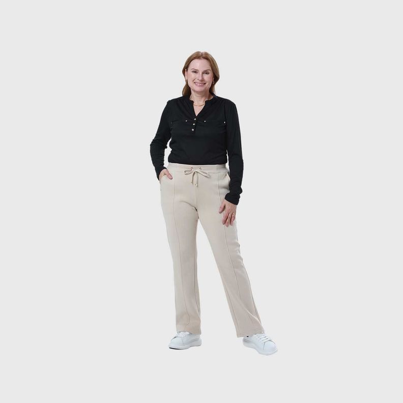 Pantalón Buzo Mujer Flare Clásico Beige-3