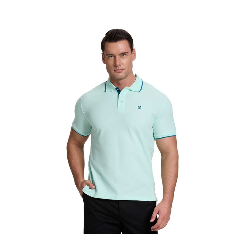 Polera Hombre Pique Básica Lisa Aqua Claro Fashion's Park-0