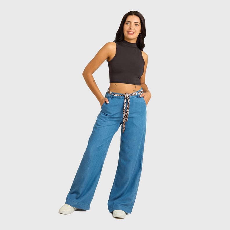 Jeans Mujer Palazzo Pañuelo Azul Fashions Park-3