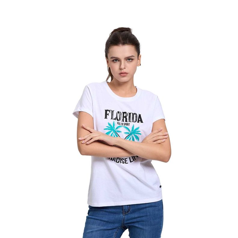 Polera Mujer Básica Print  Blanco / Verde Fashions Park-0