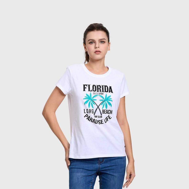 Polera Mujer Básica Print  Blanco / Verde Fashions Park-1