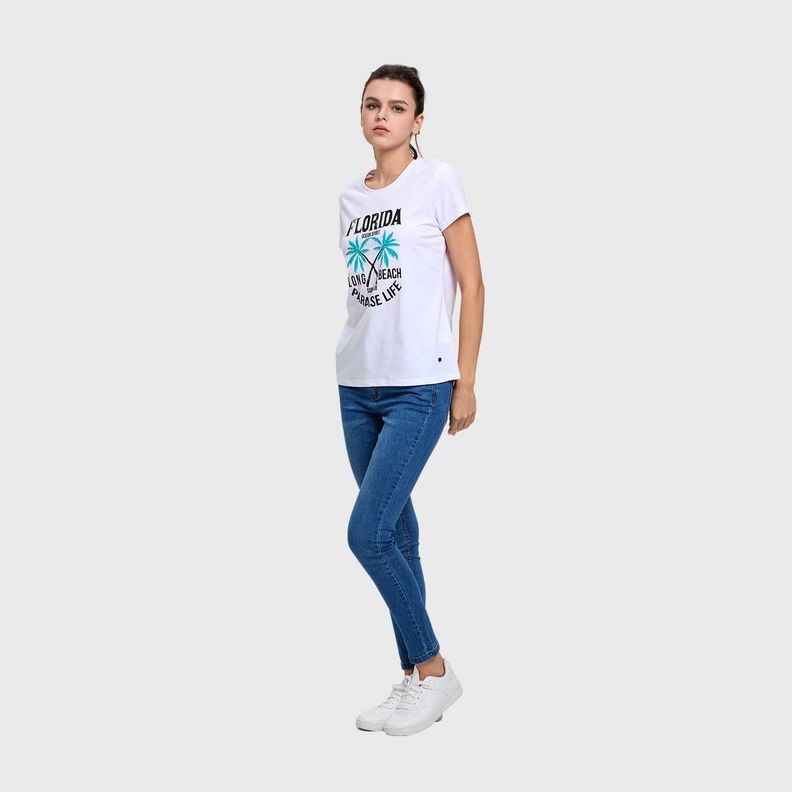 Polera Mujer Básica Print  Blanco / Verde Fashions Park-3