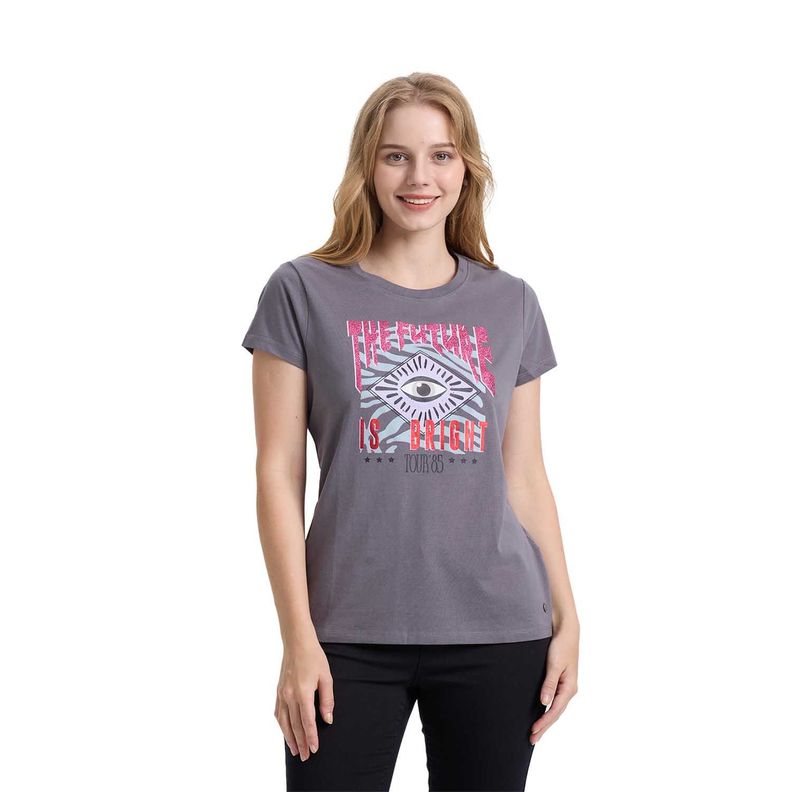 Polera Mujer Básica Print Gris I Fashions Park-0