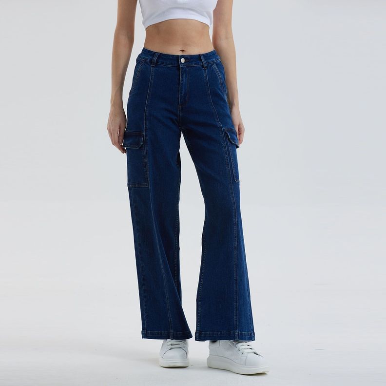 Jeans Mujer Wide Leg Cargo Azul Oscuro Fashion´s Park-0