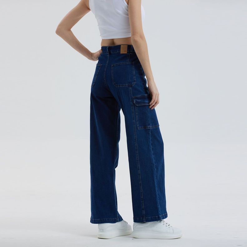 Jeans Mujer Wide Leg Cargo Azul Oscuro Fashion´s Park-2