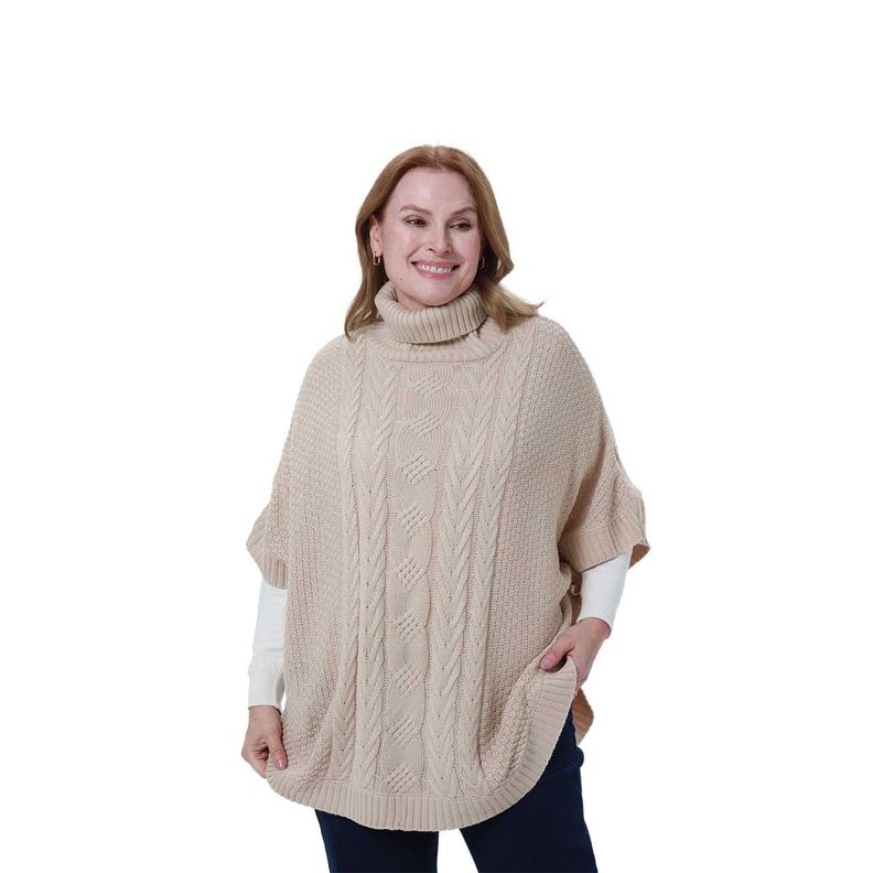 Sweater Mujer Poncho Beige Fashion's Park-0