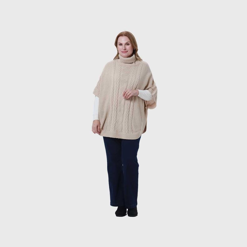 Sweater Mujer Poncho Beige Fashion's Park-3