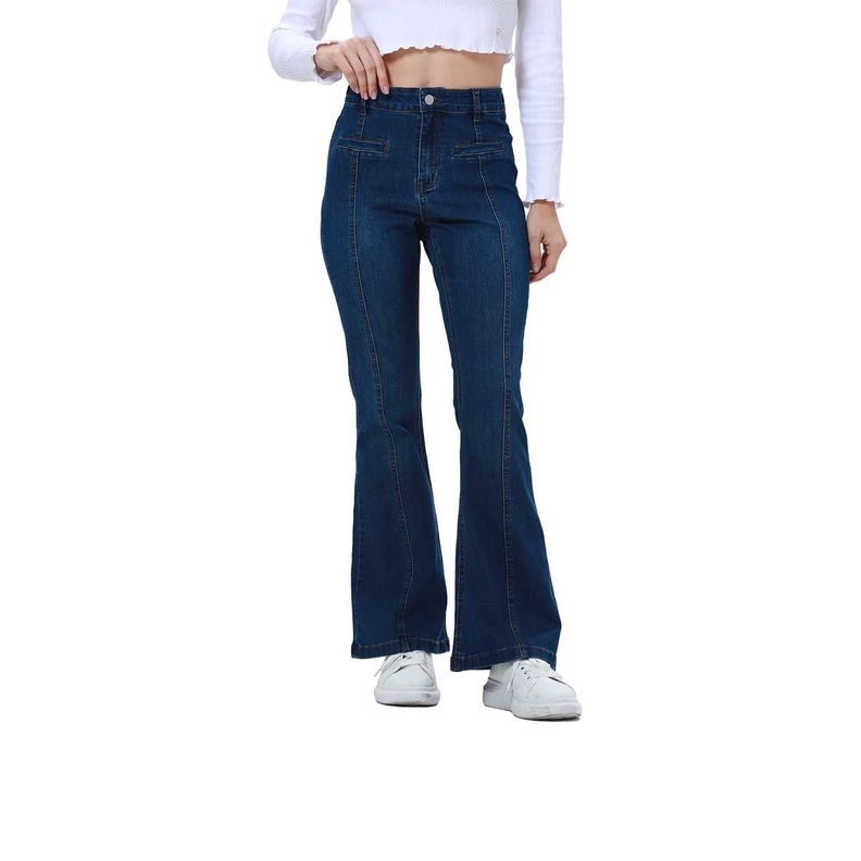 Jeans Mujer Flare Linea Push Azul Oscuro-0