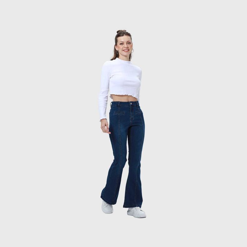 Jeans Mujer Flare Linea Push Azul Oscuro-3