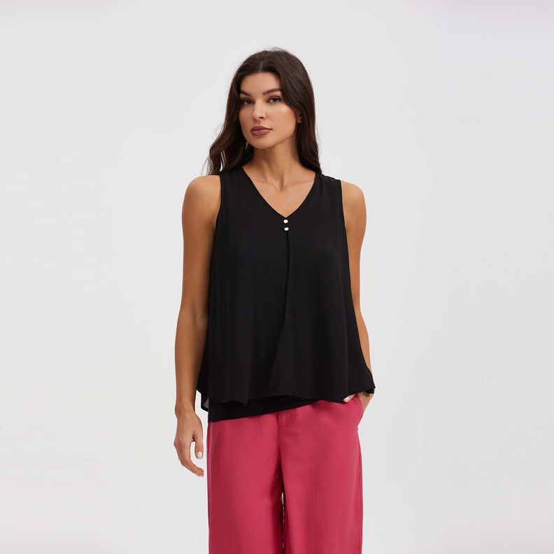 Blusa Lisa Abertura Negro Mujer-0