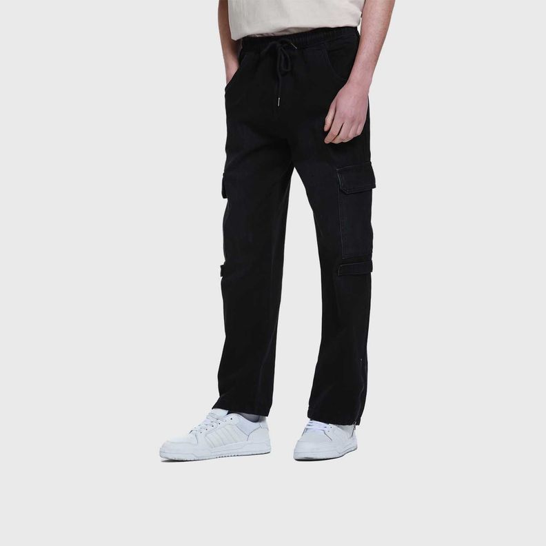 Jeans Hombre Cargo Recto Negro I-1