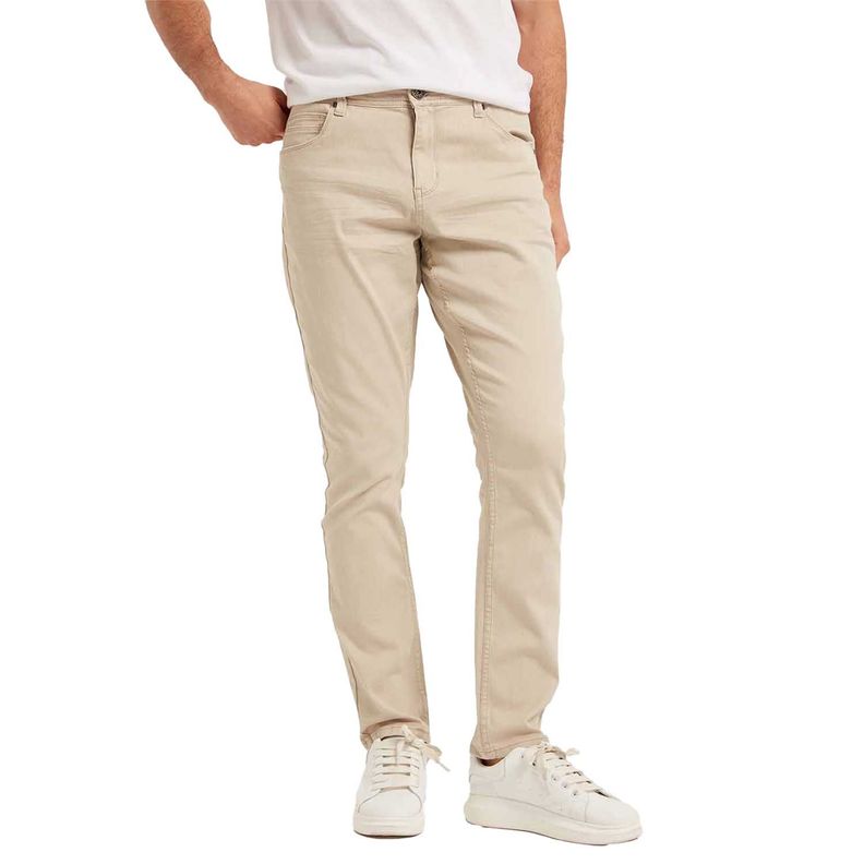 Jeans Hombre Slim Color Beige Claro-0