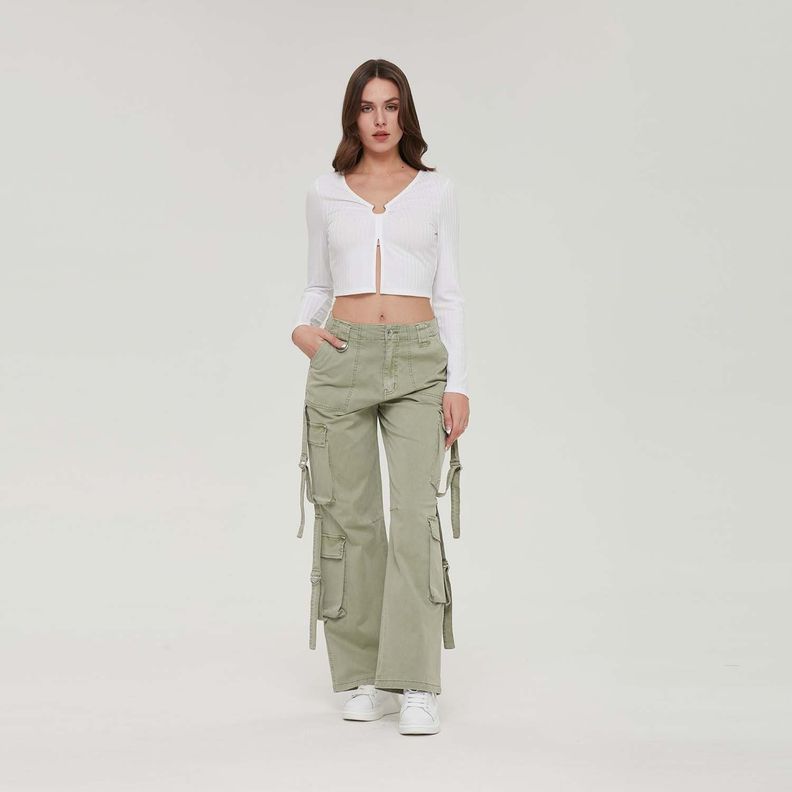 Pantalón Mujer Full Cargo Verde Olivo Claro Fashion´s Park-3