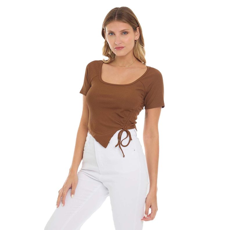Polera Mujer Recogido Costados Cafe Fashion's Park-0