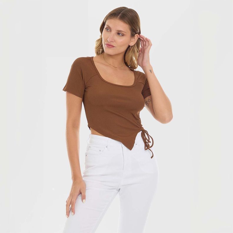 Polera Mujer Recogido Costados Cafe Fashion's Park-1