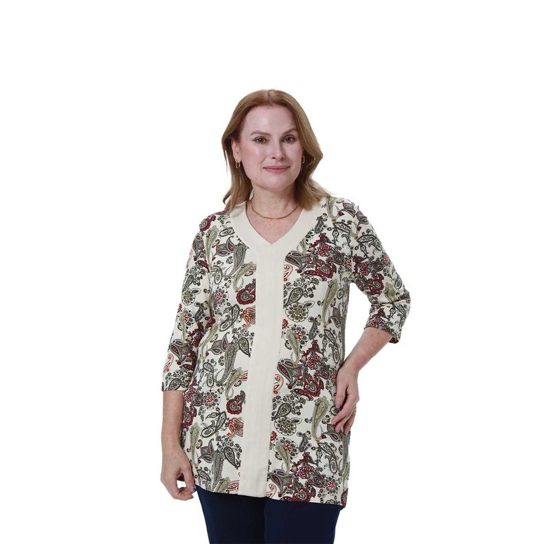 Polera Mujer Full Print Guinda Oscuro-0