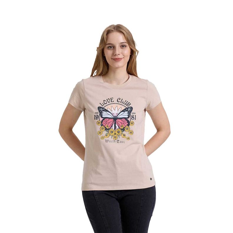 Polera Mujer Básica Print Beige Fashion's Park-0
