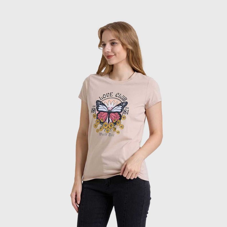 Polera Mujer Básica Print Beige Fashion's Park-1