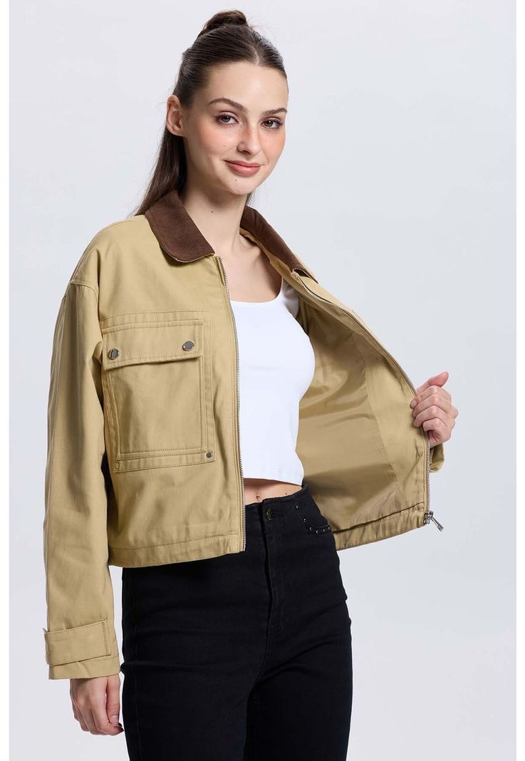 Chaqueta Mujer Bolsillo Beige