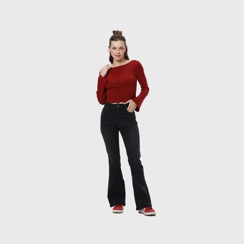 Jeans Mujer Flare Vale Negro Fashion's Park-3
