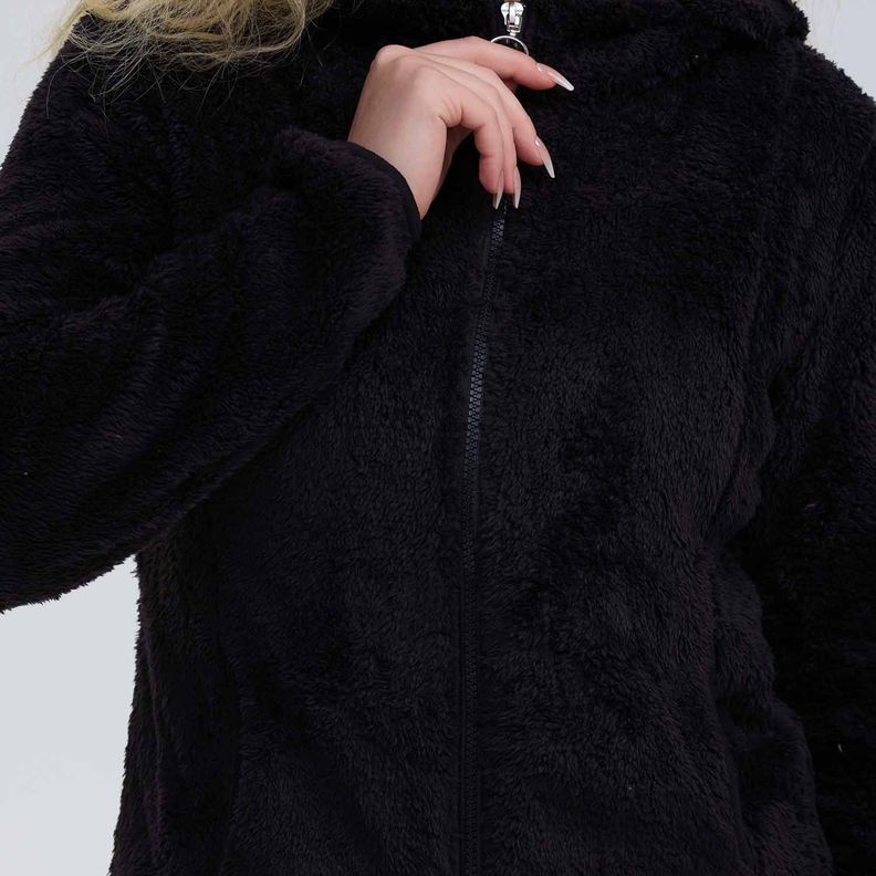 Polar Mujer Peludo Con Bolsillo Negro-3