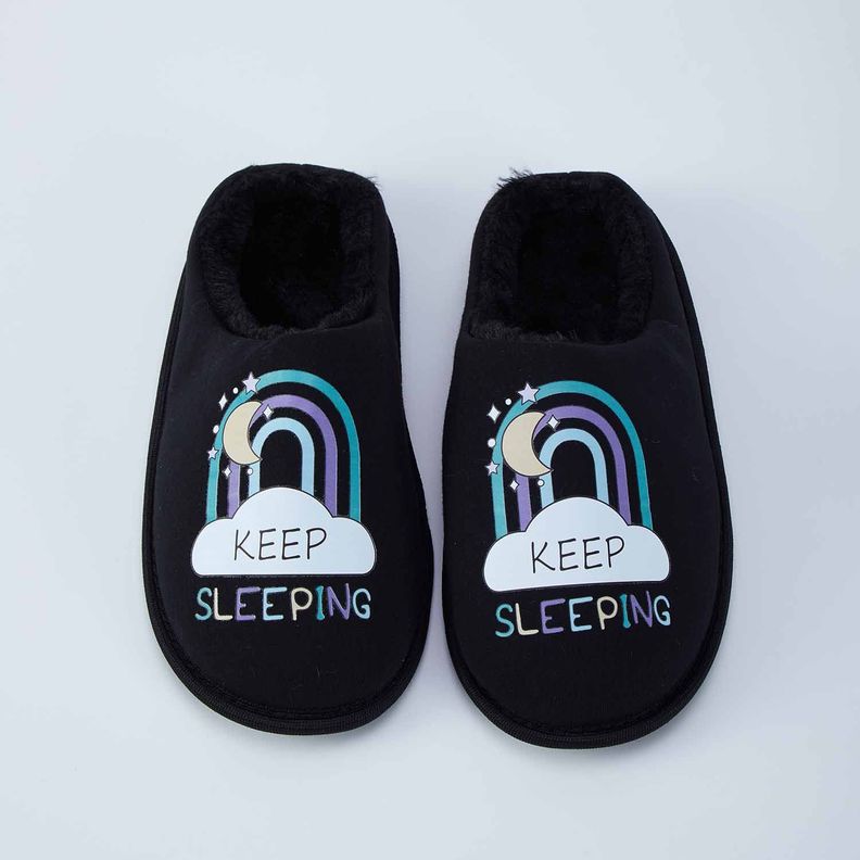 Pantufla Mujer Interior Peluda Negro-0