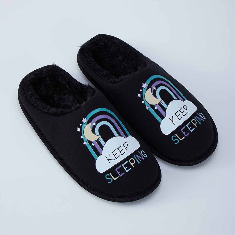 Pantufla Mujer Interior Peluda Negro-1