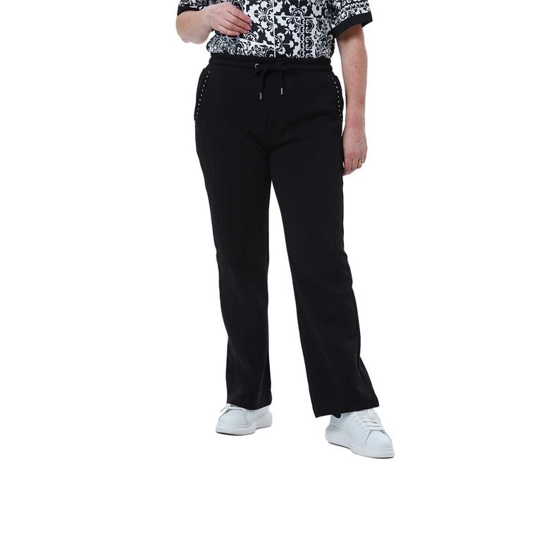 Pantalón Buzo Mujer Detalle Strass Bolsillo Negro-0