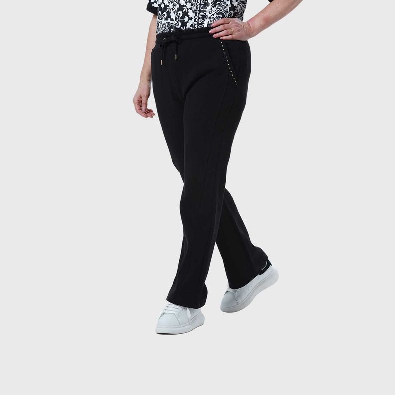 Pantalón Buzo Mujer Detalle Strass Bolsillo Negro-1