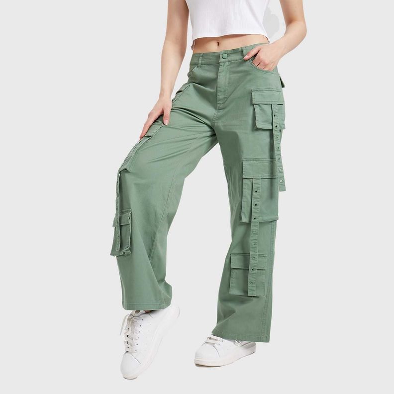 Pantalón Mujer Cargo Tiras Verde Militar Fashion´s Park-1