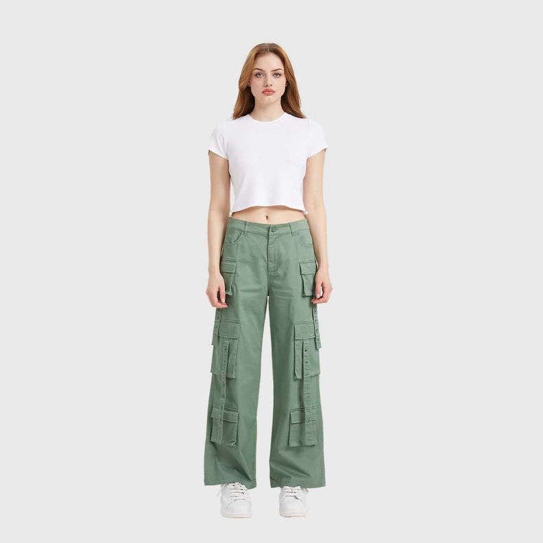 Pantalón Mujer Cargo Tiras Verde Militar Fashion´s Park-3