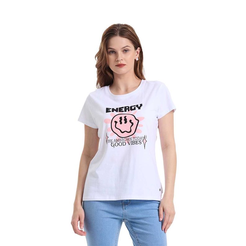 Polera Mujer Básica Print Blanco / Silver Fashion's Park-0