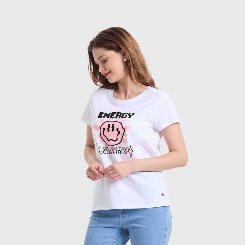 Polera Mujer Básica Print Blanco / Silver Fashion's Park-1