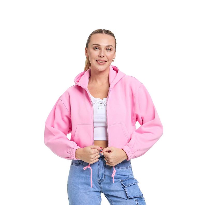 Polerón Mujer Zipper Crop Rosado Fashion's Park-0