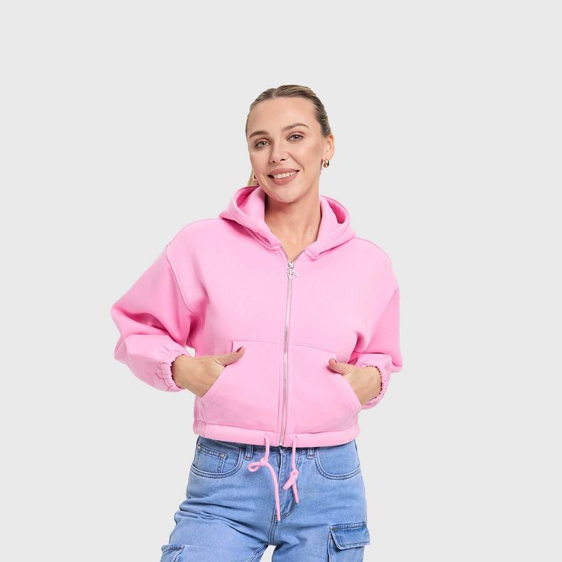 Polerón Mujer Zipper Crop Rosado Fashion's Park-1