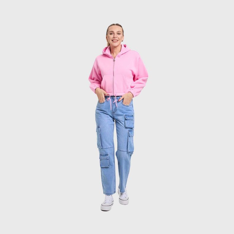 Polerón Mujer Zipper Crop Rosado Fashion's Park-3